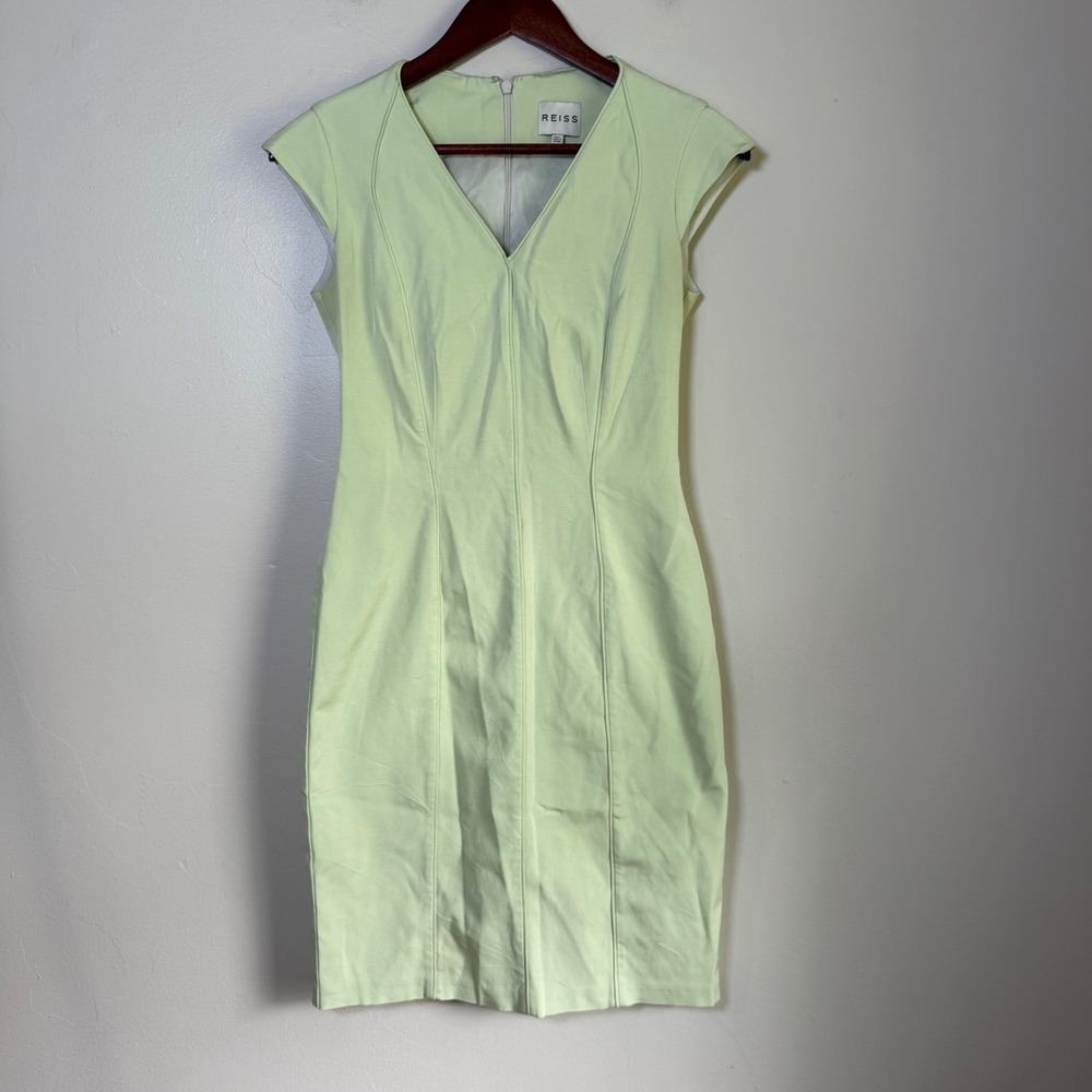 Reiss Tailored V-Neck Cap Sleeve Sheath Dress Size 4 Mint Green